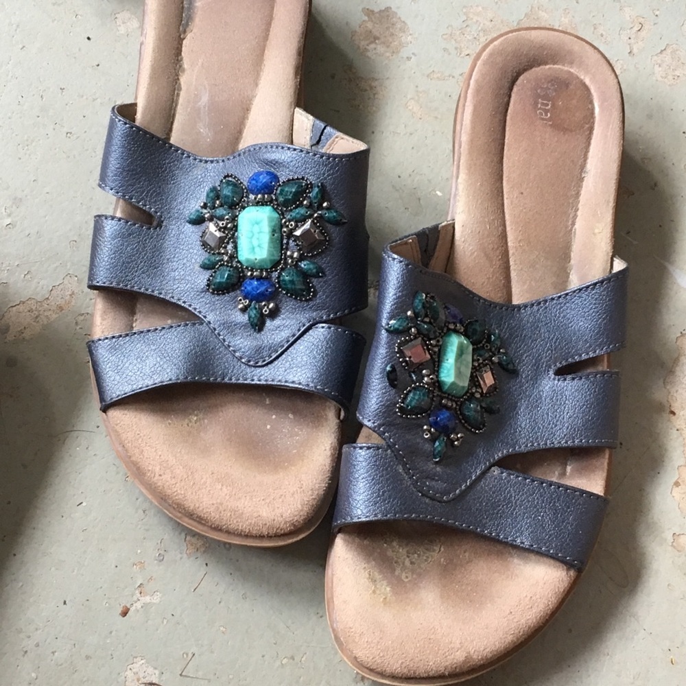 Naturalized Navy Blue Beaded Flats Size 10